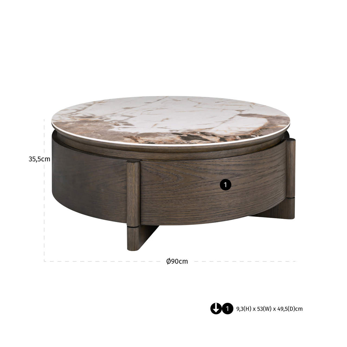Couchtisch Langford brown 90Ø 1-Schublade