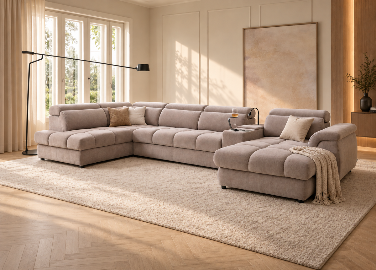 Sofa Monaco + Schlaffunktion + Stauraum + Zwischentisch